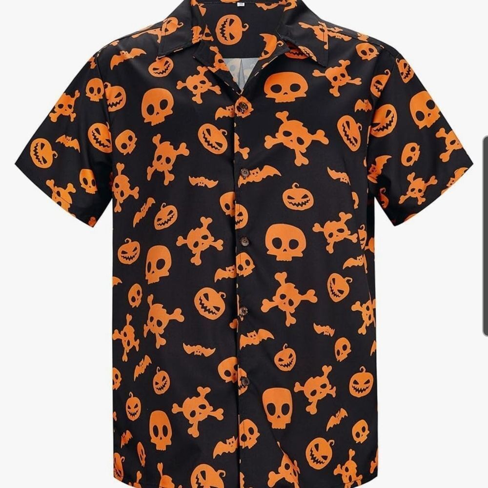 Mens Halloween Skull and Pumpkin Shirt